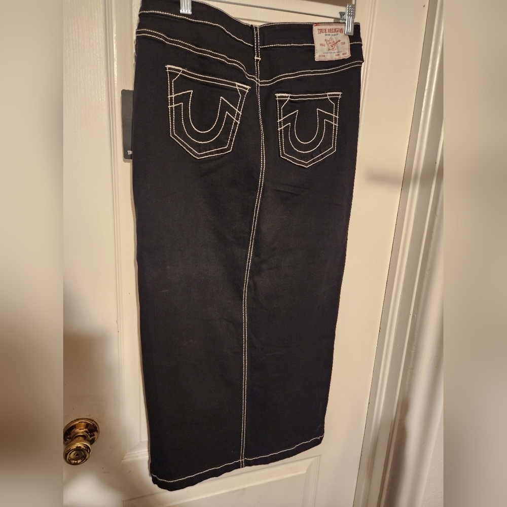 True Religion Black Denim Maxi Skirt Size 29 Nwt - Picture 3 of 7